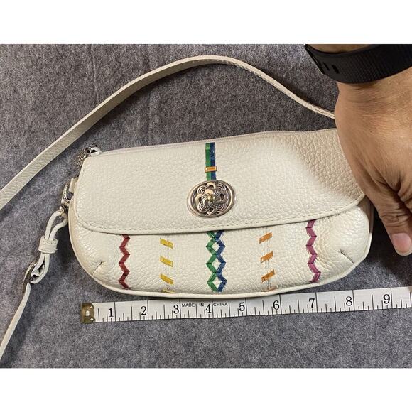 Brighton Purse Small White Leather Multicolor Leather Stitching Crossbody - Picture 11 of 13